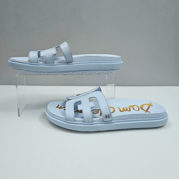 Sam Edelman Valeri Slide Sandal Womens 8 WIDE Riviera Blue Leather Logo Platform - Picture 2 of 13